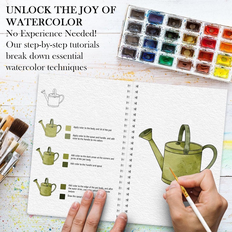 ADEVIAN Watercolor Workbook, Watercolor Workbook Paint Book Beginner Friendly, 12 Different Patterns Stress-Relieving Art Crafts for Creative Exploration Gift for Women Adults Teens (Garden, 1) - Image 4